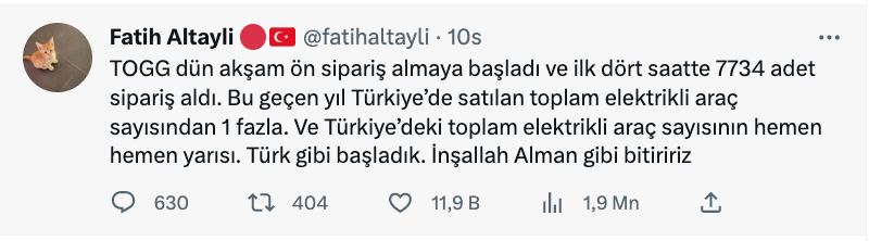 fatih altayli dan TOGG un siparis rekoru ile ilgili carpici aciklama